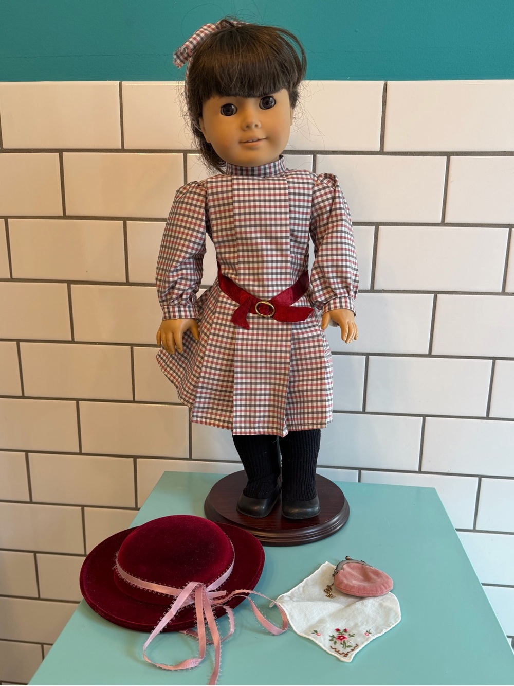 American Girl Samantha Parkington Doll 1986 Meet Outfit Accessories Hat Purse